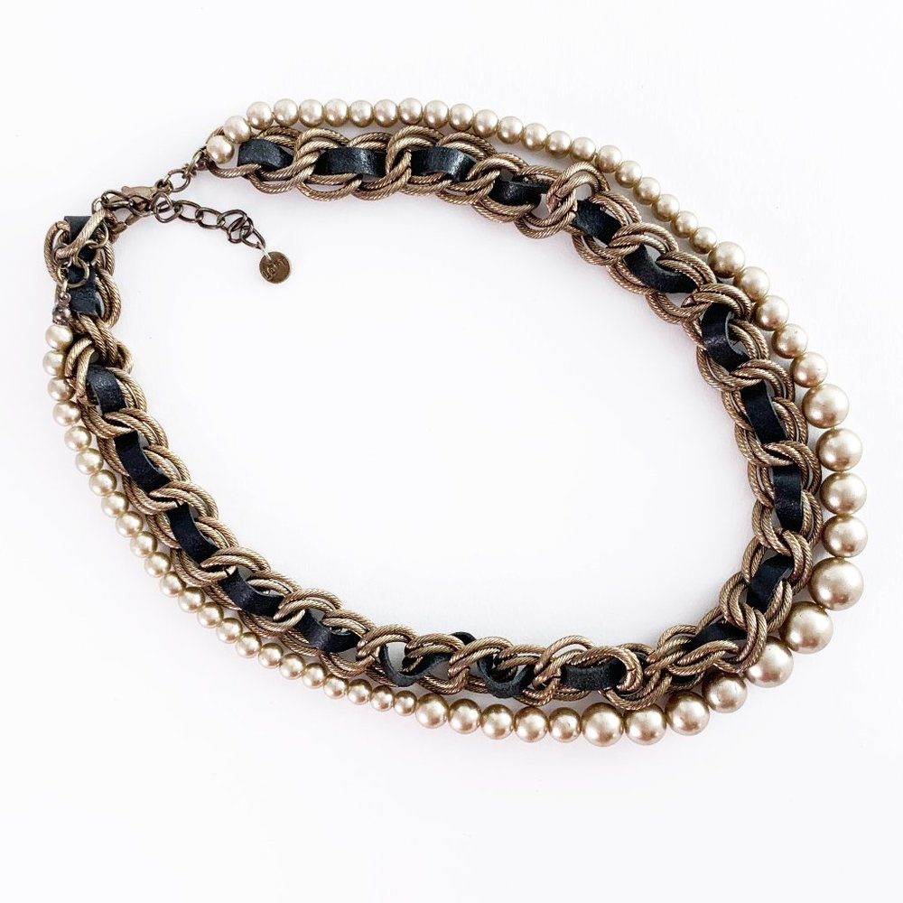 Ann Taylor LOFT Pearl and Chain Statement Necklace